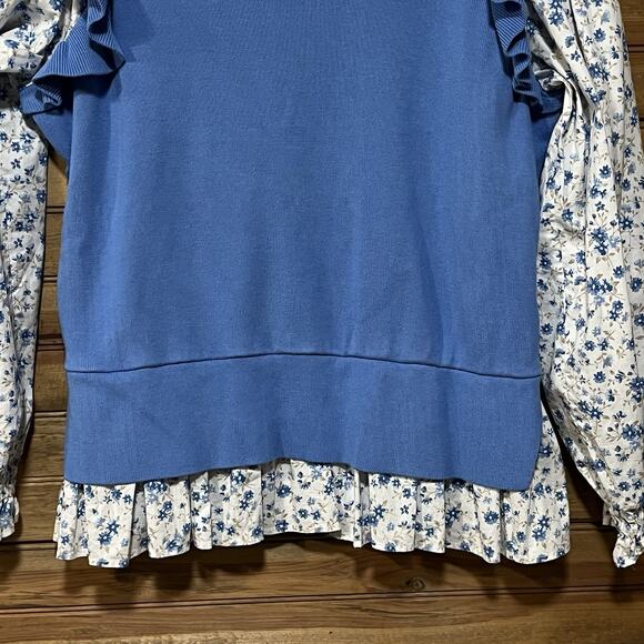 By Anthropologie Flutter Sleeve Layered Sweater Blue Floral Women’s Size 1X Boho - Picture 5 of 14